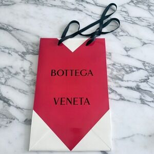 Bottega Veneta Red White Heart Glossy Shopping Gift Bag Ribbon Handles 19"X11"